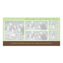 5 Photo Green and Brown Montage Birth Annoucement Photo Cards