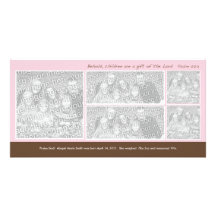 5 Photo Pink and Brown Montage Birth Announcement Photo Card Template