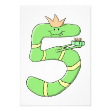 5th Birthday Cartoon, green. Custom Invites