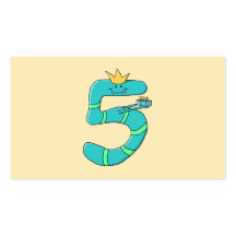 5th Birthday, Cartoon Monster in Teal. Business Card Template