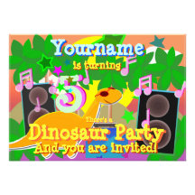 5th Birthday Cool Dinosaur DJ Party Personalised Invitations