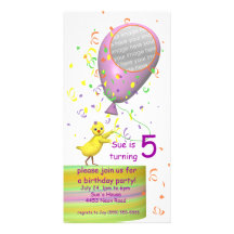 5th Birthday Party Chicken Invite Pink Balloon Picture Card