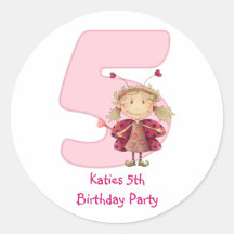 5th birthday party customisable sticker - cute