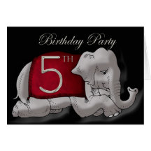 5th Birthday Party Invitation, with elephant Card