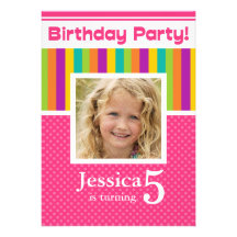 5th Birthday Party Invitations Fun Neon GIRL