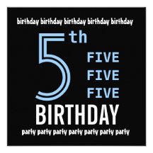 5th Birthday Party Modern Blue and Black G204 Personalised Invite