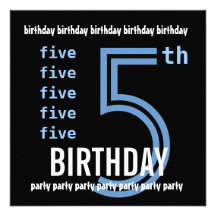 5th Birthday Party Modern Blue and Black W689F Announcements