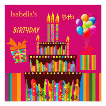 5th Birthday Party Striped Candy Pink Girl Invitation
