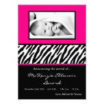 5x7 Black Hot Pink Zebra PHOTO Birth Announcement