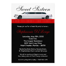 5x7 Crimson Red Limo Sweet 16 Birthday Invitation