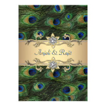 5x7 Emerald Green Elegant Peacock Wedding Custom Announcement