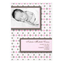 5x7 Girl Pink Fleur De Li Photo Birth Announcement