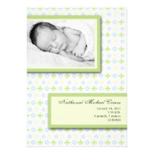 5x7 GreenBlue Fleur De Li Photo Birth Announcement