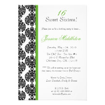 5x7 Lime Green Damask Birthday Party Invitation