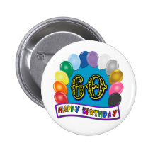 60th Birthday Balloons Happy Birthday Button