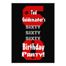 60th Birthday Modern Black Red White Rivets B477 Invitations