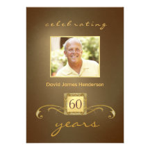 60th Birthday Party Invitations - Gold Monogram