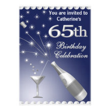65th Birthday Party Invitation - Blue & Silver