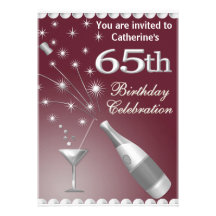 65th Birthday Party Invitation - Red & Silver