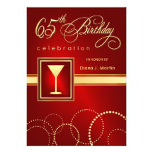 65th Birthday Party Invitations - Ruby Red & Gold