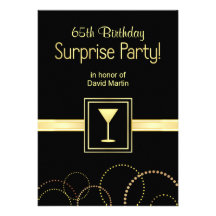 65th Birthday Surprise Party Invitations - Black