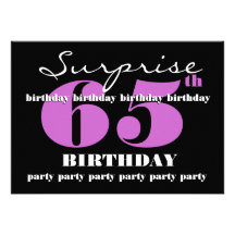 65th SURPRISE Purple Birthday Party Template Personalized Announcements