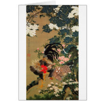 6. 紫陽花双鶏図, 若冲 Hydrangea and Rooster, Jakuchū Greeting Card