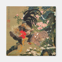6. 紫陽花双鶏図, 若冲 Hydrangea and Rooster, Jakuchū Refrigerator Magnets