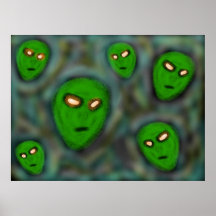 6 aliens with glowing eyes poster