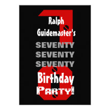 70th Birthday Modern Black Red White Rivets B478 Personalized Invite