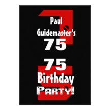 75th Birthday Modern Black Red White Rivets B479 Invites