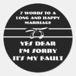 7 Words For A Long and Happy Marriage Round Stickers