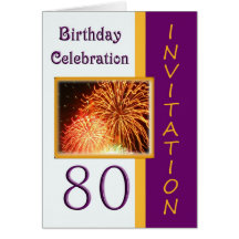 80th Birthday Celebration Invitation - Fireworks Greeting Cards