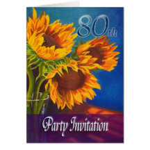 80th Birthday Celebration Invitation - Sunflowers Greeting Cards