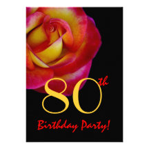 80th Birthday Template - Red and Yellow Rose Personalized Invite