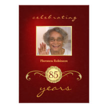 85th Birthday Party Photo Invitations - Red