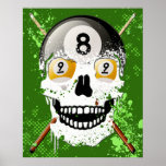 8 & 9 Ball Billiards Skull Poster