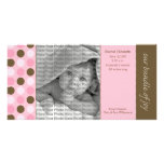 8x4 Birth Announcement Pink and Brown Polka Dots Personalized Photo Card