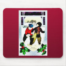 A christmas greeting with two persons fighting eac mousepads