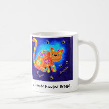 A Cute-ly Needed Break! - Happy Blue Cat Coffee Mugs