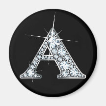 "A" Diamond Bling Print Magnet