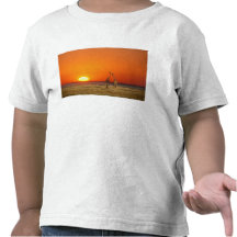 A Giraffe couple walks into the sunset, in Tee Shirts