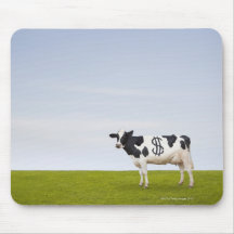 A Holstein Dairy cow with spots in the shape of Mousepad