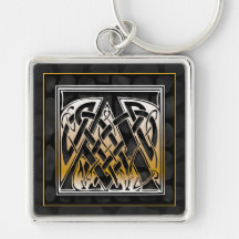 A Initial "Celtic Black Stone" Key Chain