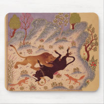 A Lion Attacking and Killing a Bull mousepads