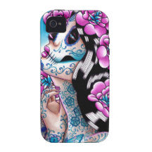 A Moment of Silence- Tattooed Sugar Skull Girl Case-Mate iPhone 4 Covers