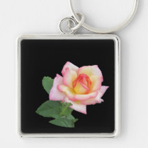 A Single Pink Rose Key Chain