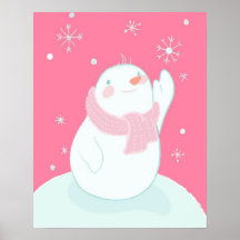 A snowman reaching for a falling snowflake print
