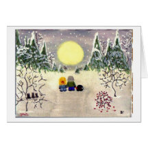 "A Winter's Night Walk" Greeting Cards