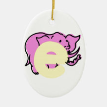 ABC Alphabet , E is for Elephant in Pink Christmas Ornament